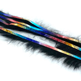 Hareline Bling Rabbit Strips - Black / Holo Rainbow