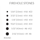 Firehole Stones (Round Tungsten Beads) Size Chart
