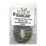 Hareline Triple Barred Heavy Duty Silicone Legs - Bone / Blue / Golden Tan