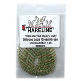 Hareline Triple Barred Heavy Duty Silicone Legs - Cream / Green Olive / Golden Tan