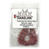 Hareline Triple Barred Heavy Duty Silicone Legs - Pink / Brown / Olive