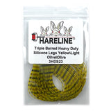 Hareline Triple Barred Heavy Duty Silicone Legs - Yellow / Light Olive / Olive